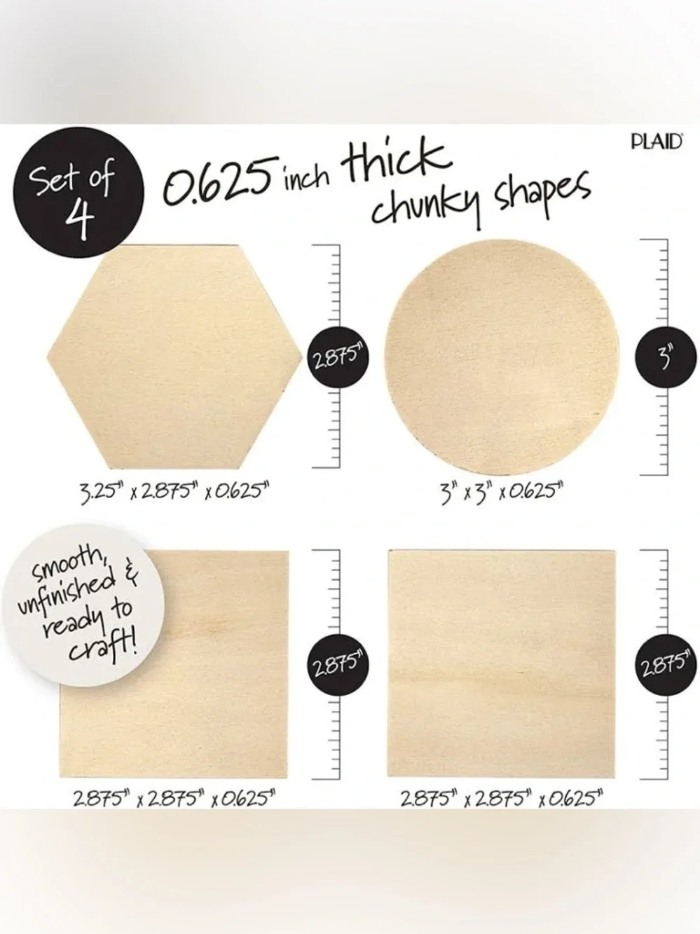 4 separate packs- Chunky Wood Shapes 4-Pack in Natural Beige (total 16 shapes)